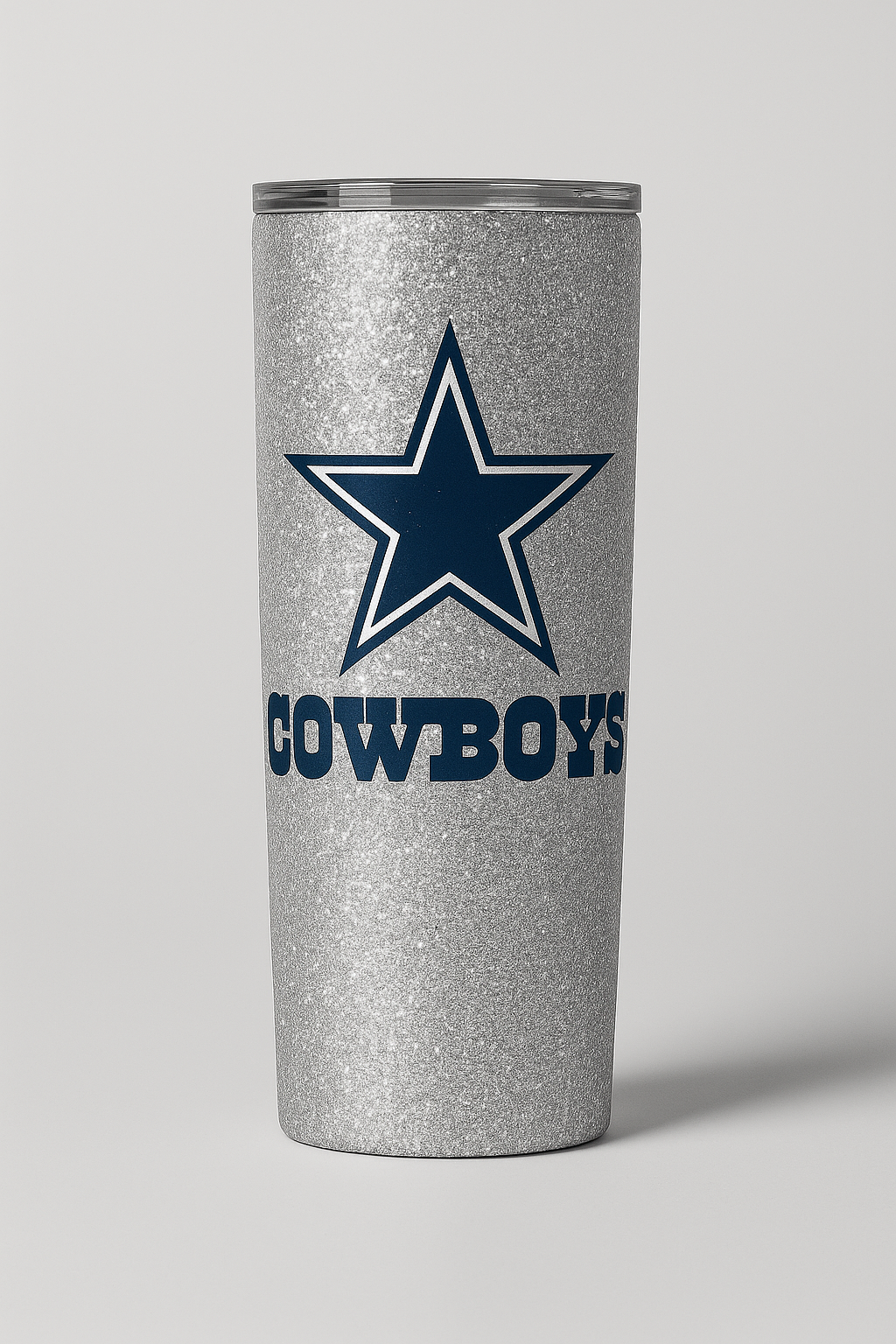 Cowboys Inspired Silver Glitter Tumbler – 20 oz