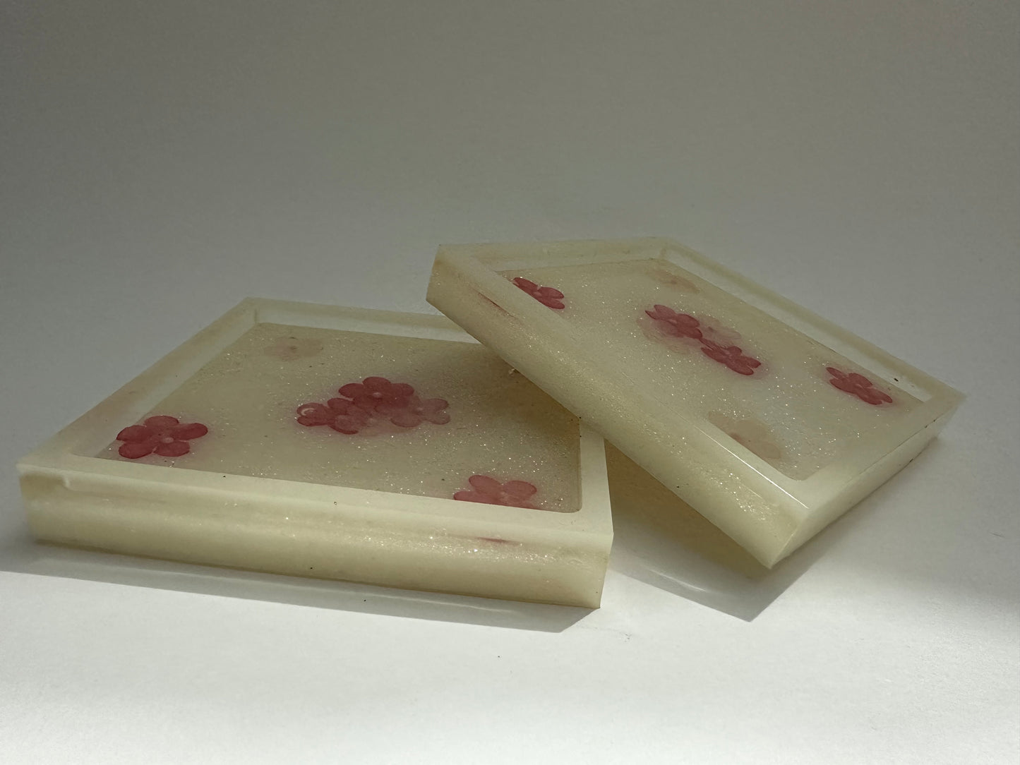 Floral Sparkle Resin Coaster Set