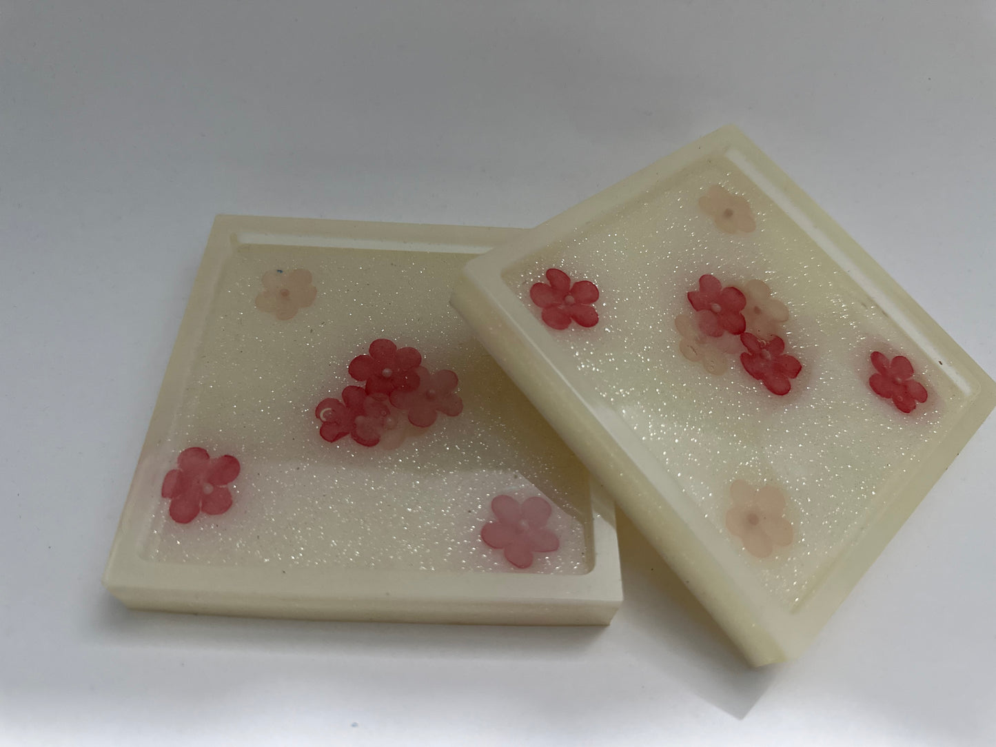 Floral Sparkle Resin Coaster Set