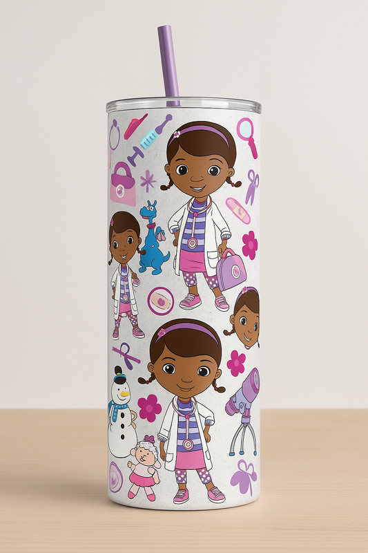 Doc-Inspired Kids Glitter Tumbler – 20 oz with Straw