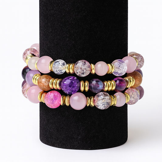 Radiance Stacked Gemstone Bracelet – Pink, Purple & Gold
