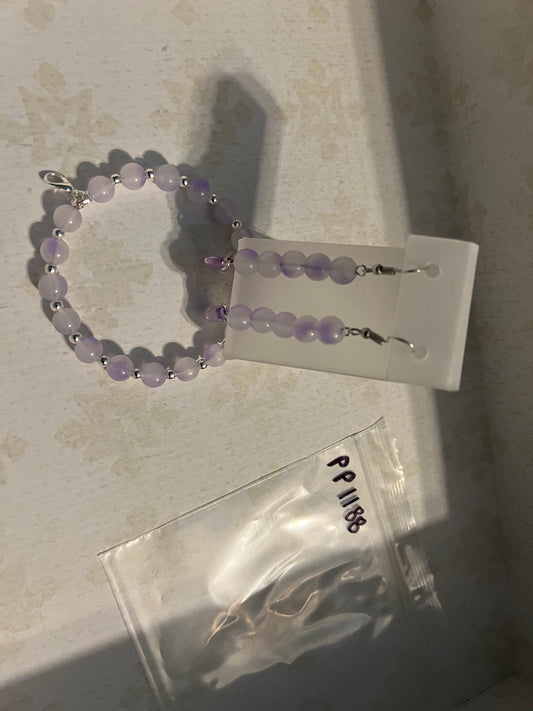 Elegant Purple Agate Beaded Bracelet & Earring Set