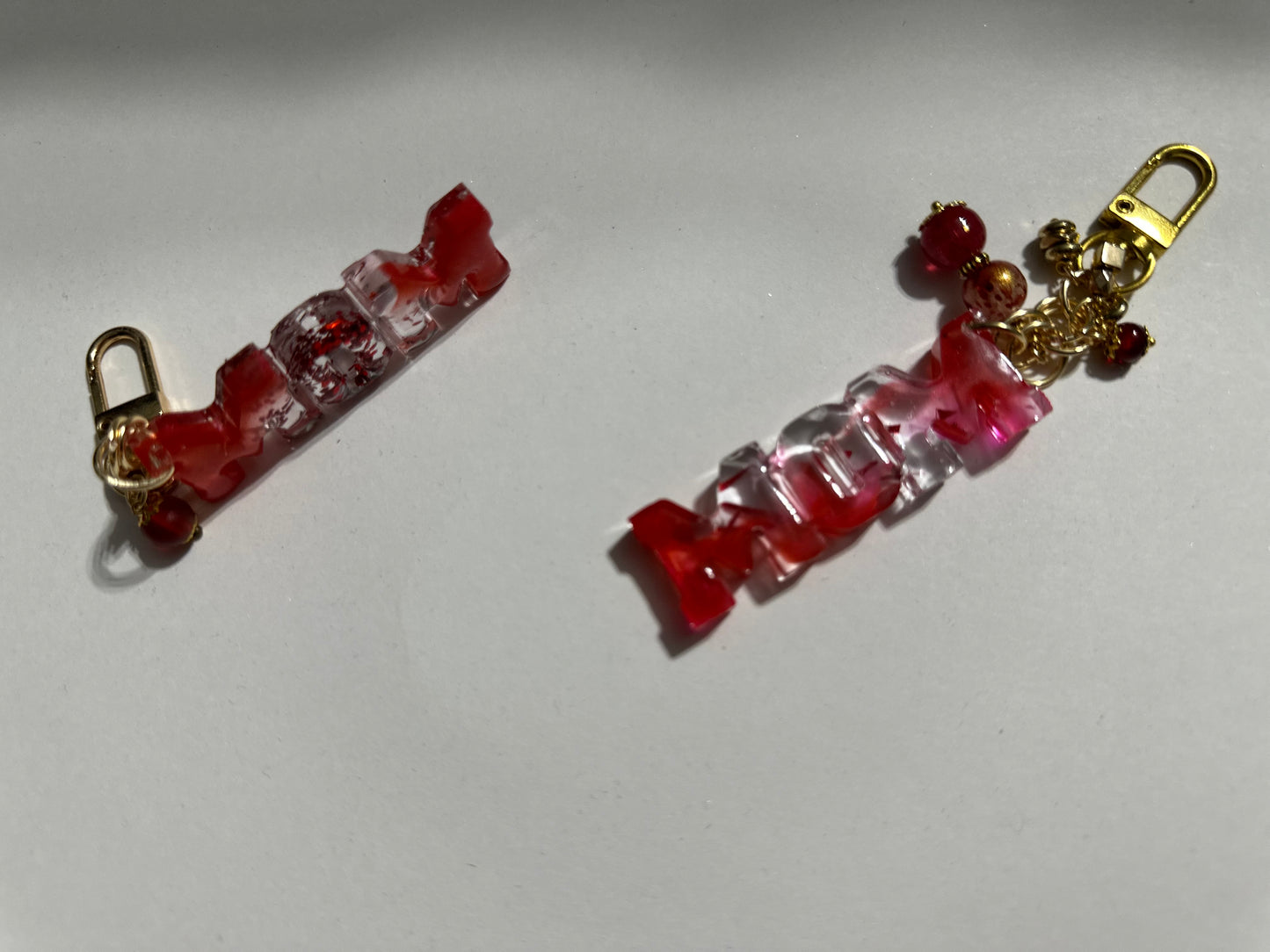 Handmade “MOM” Resin Keychain with Beaded Charms