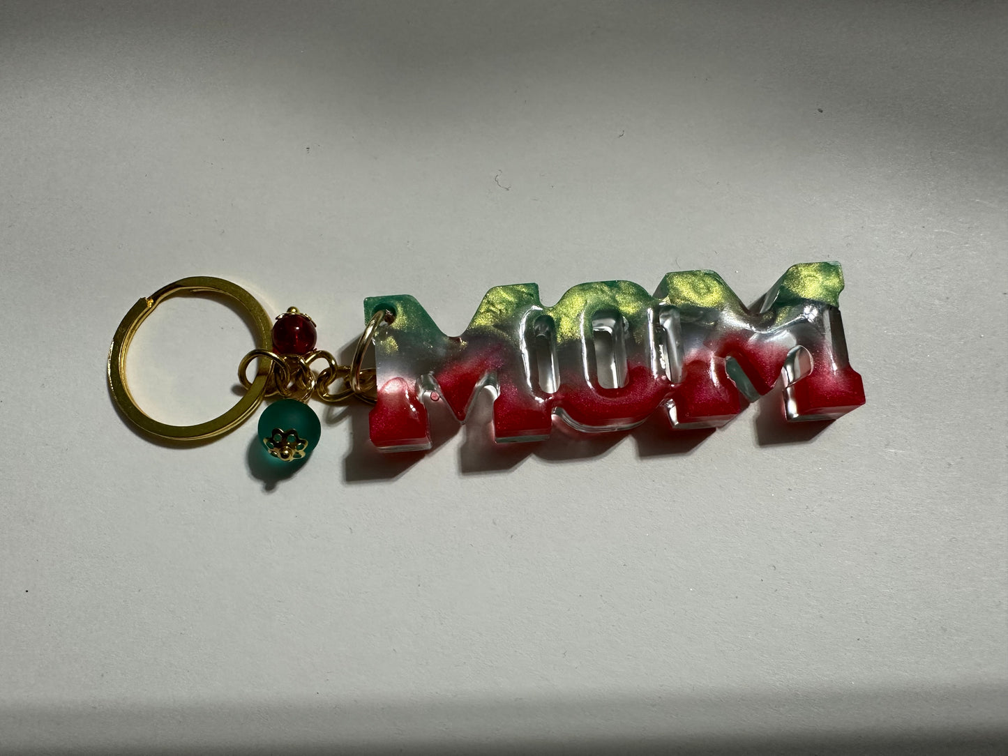 Handmade “MOM” Resin Keychain with Beaded Charms