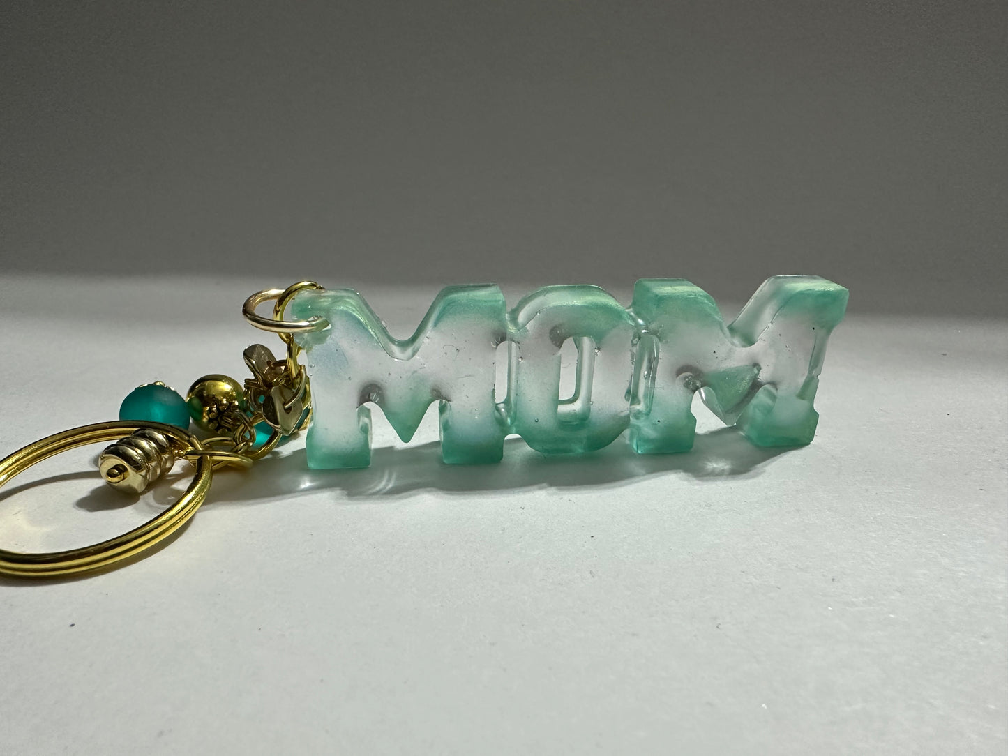 Handmade “MOM” Resin Keychain with Beaded Charms