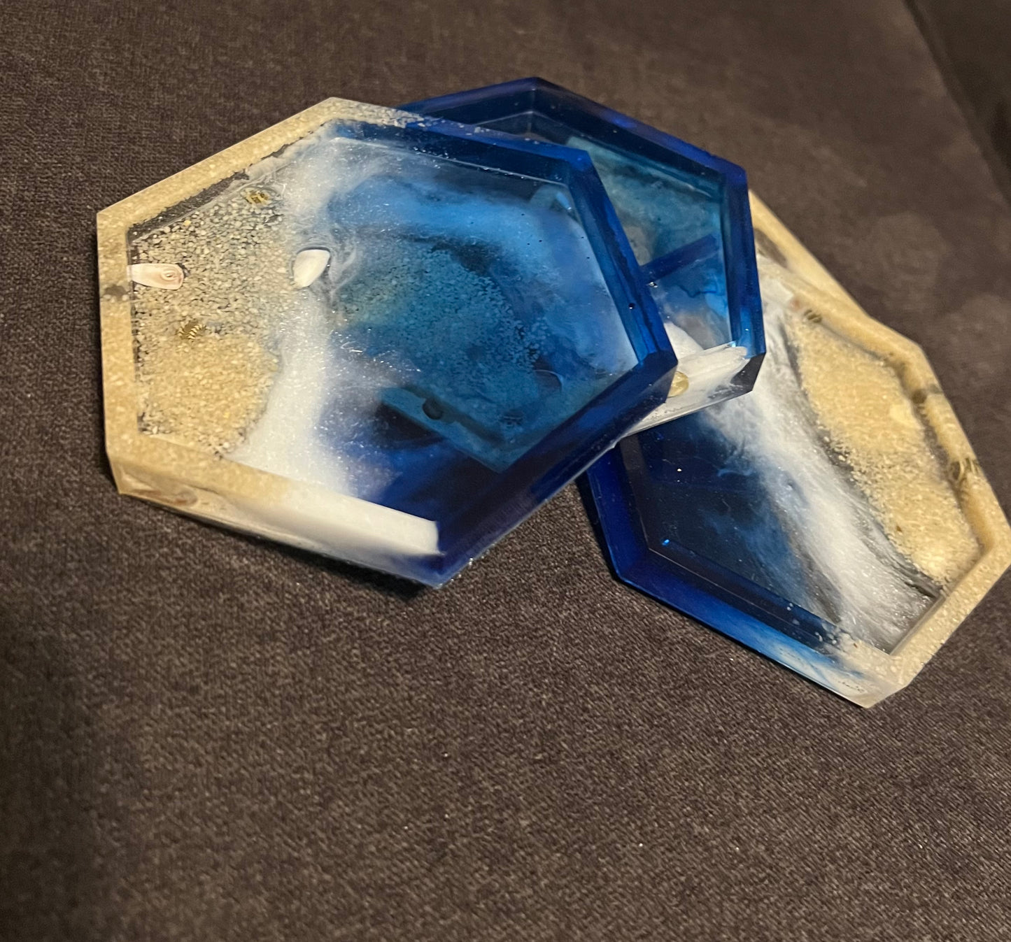 Beachy hexagon coaster set